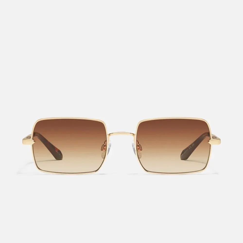 New Quay TTYL Golden/Brown Square Frame Unisex Sunglasses